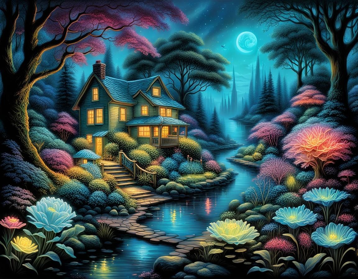 Bioluminescent Neon Garden Inspired by Luminism