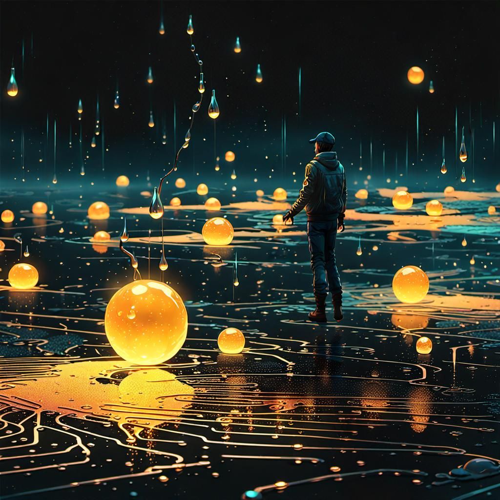 Cyberpunk Golden Droplets Macro Photography