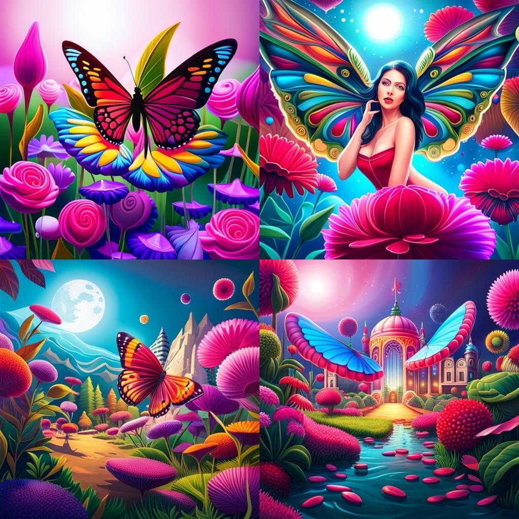 Candy Butterfly Garden in Surreal Digital Art Style