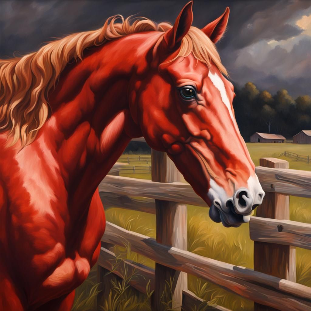 Light Red Horse in Bouguereau Style, Hyperrealistic