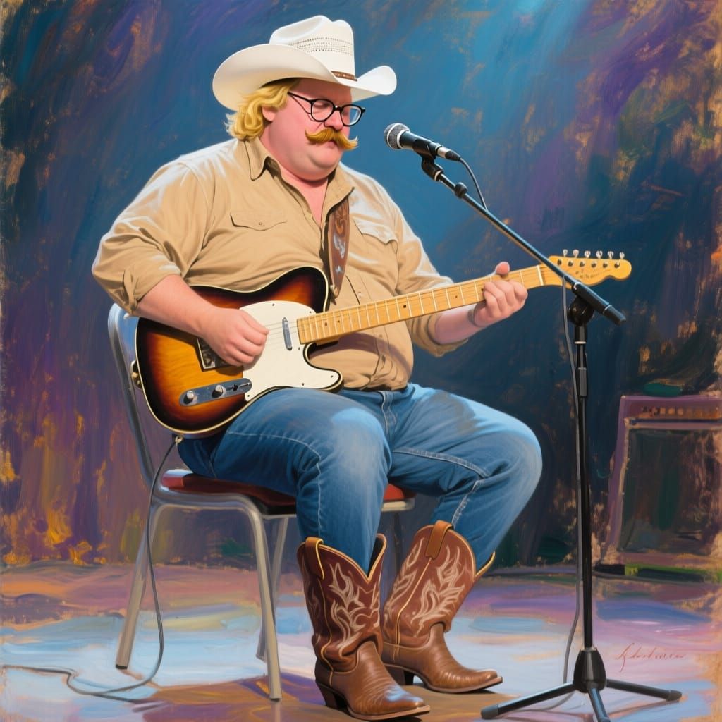 Impressionistic Cowboy Guitarist on Stage