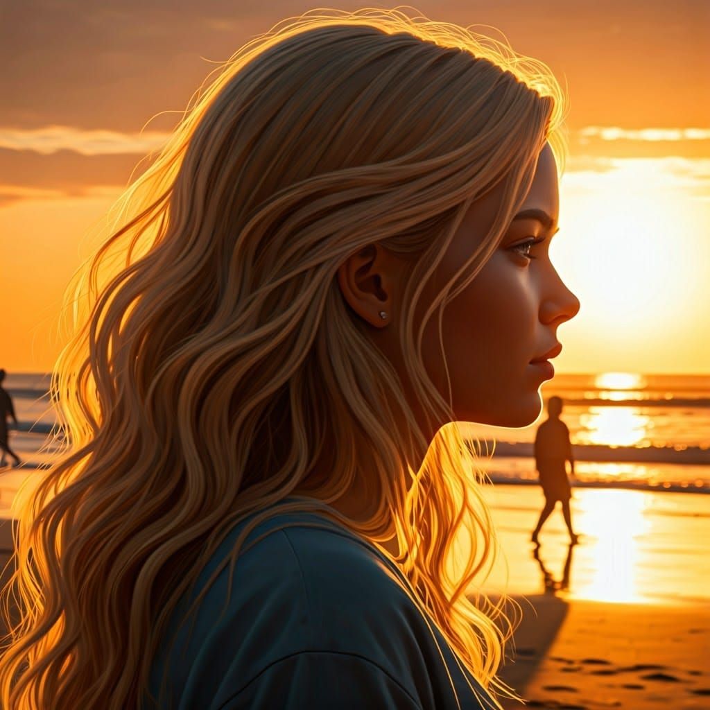 Sunset Portrait: Coastal Serenity in Digital Art Style