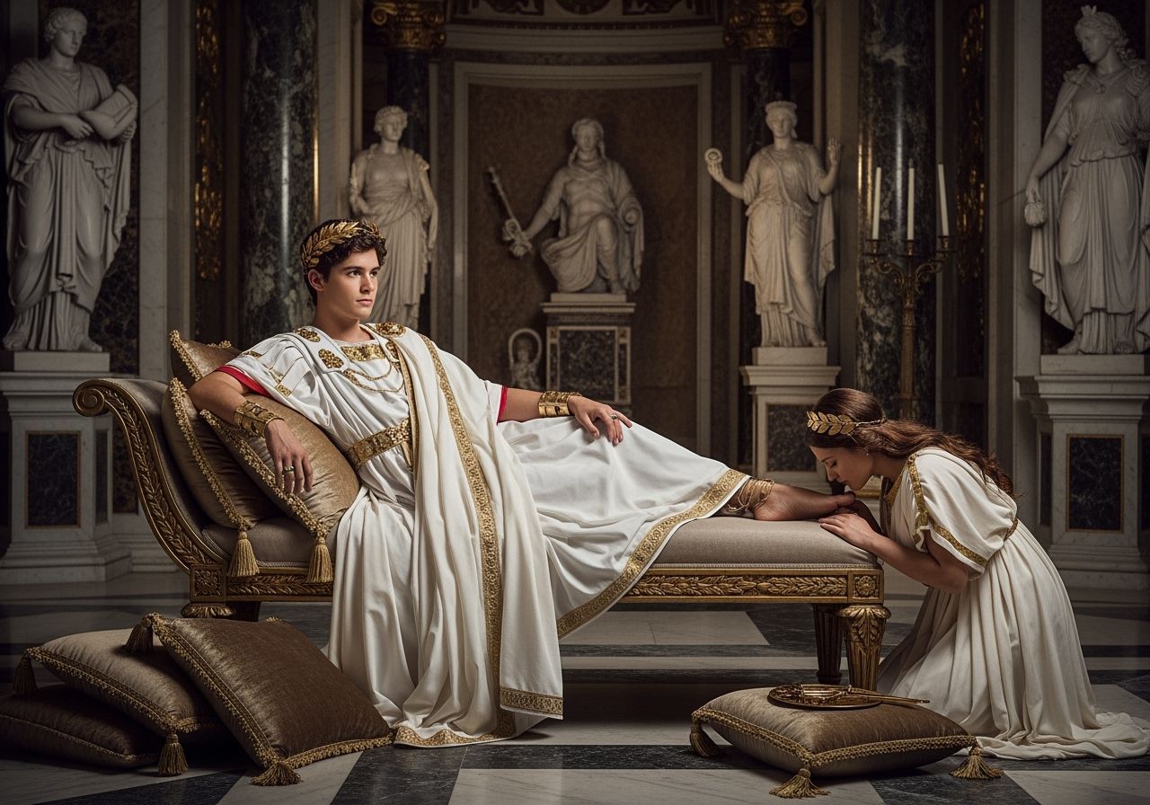Young Roman Emperor in Imperial Palace with Priestess