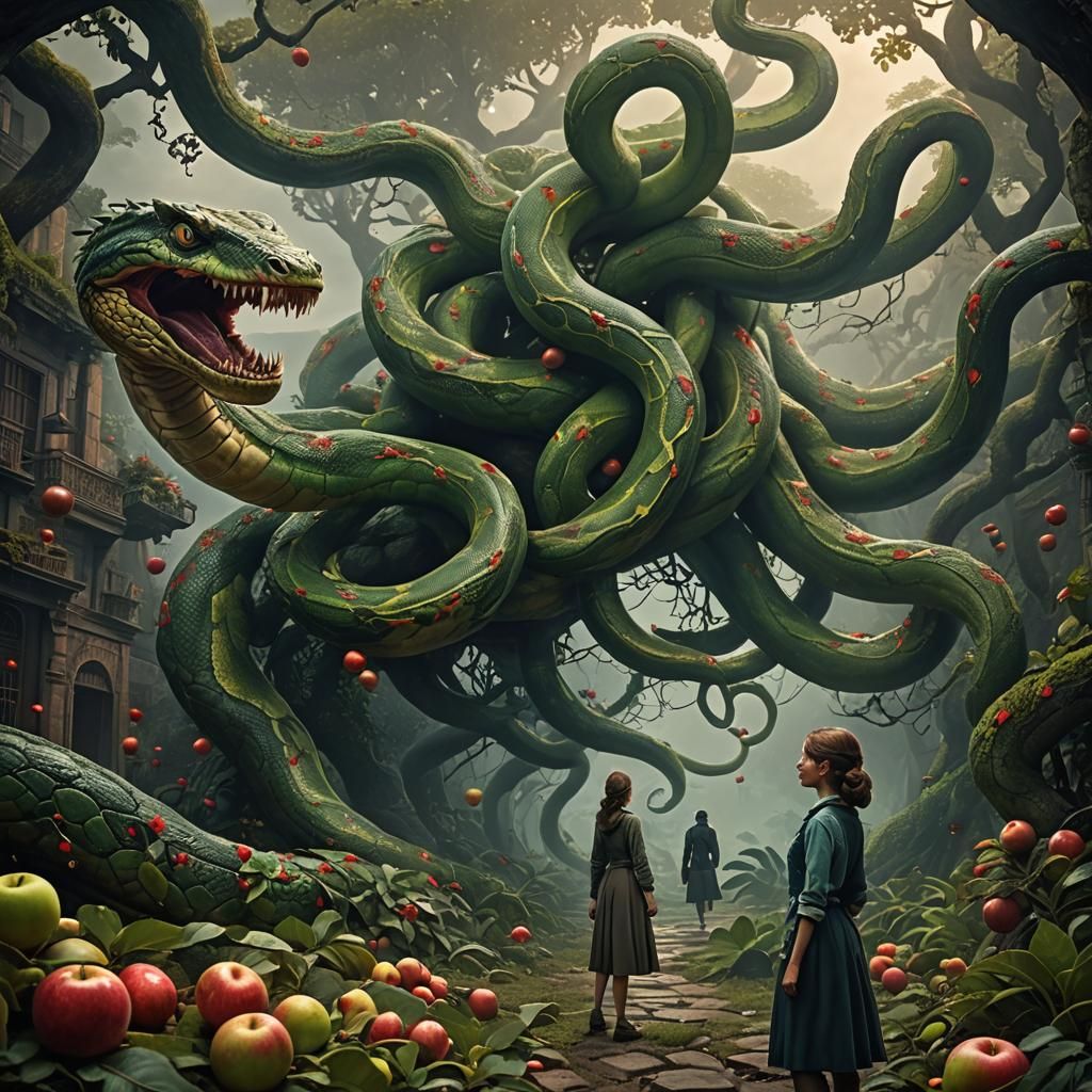 Apple of Atoms with Serpent and Apple Woman