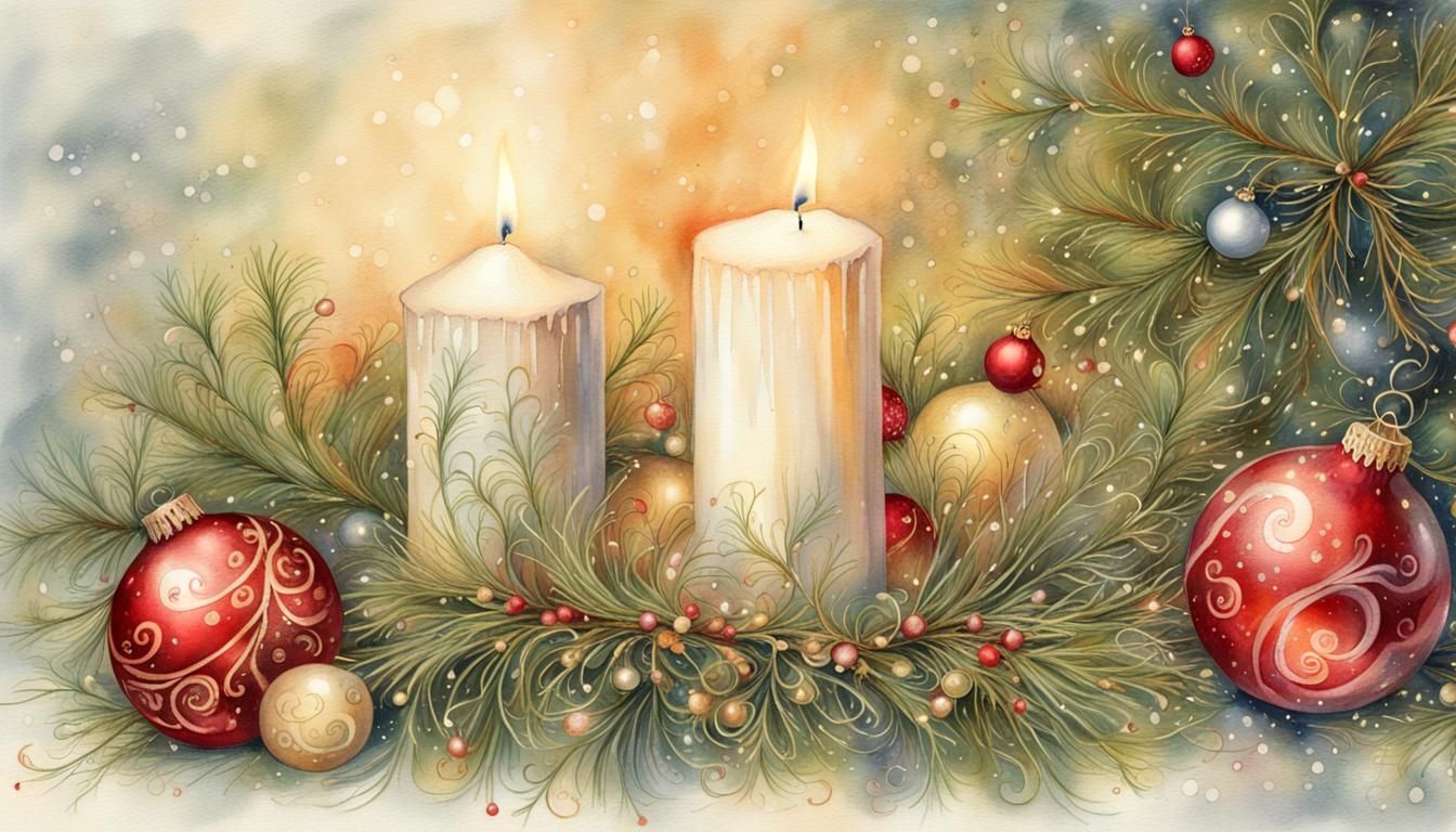 Nostalgic Christmas Ornament Border with Candle