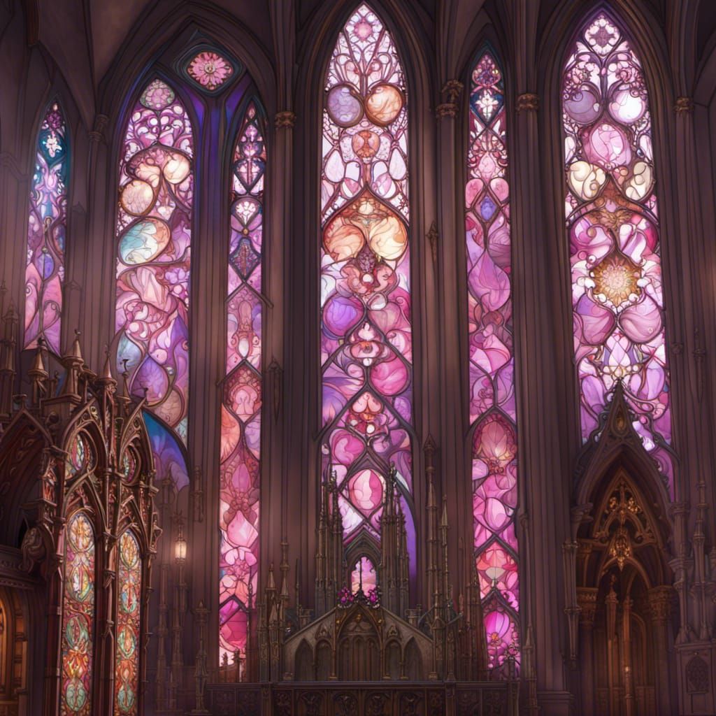 Gothic Church with Stained Glass in Digital Art