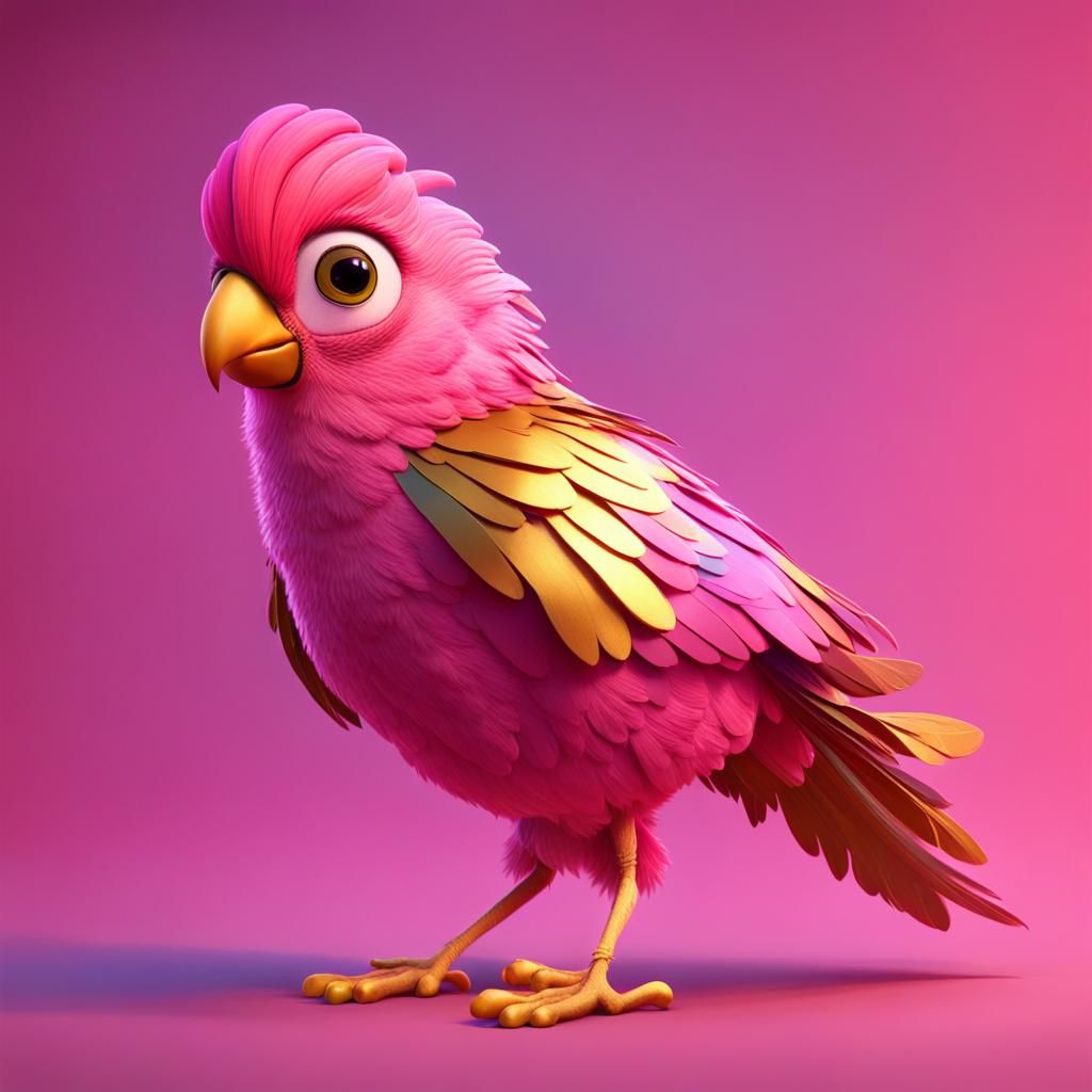 Pink and Gold Toucan: 3D Digital Art