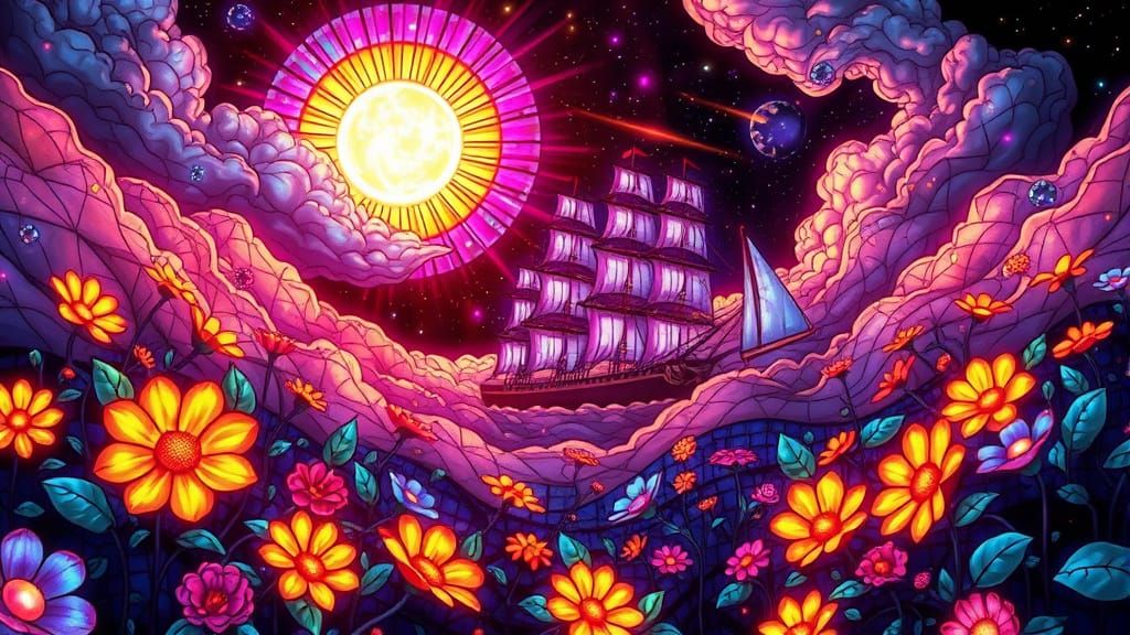 Neon Stained Glass Garden in Cosmos