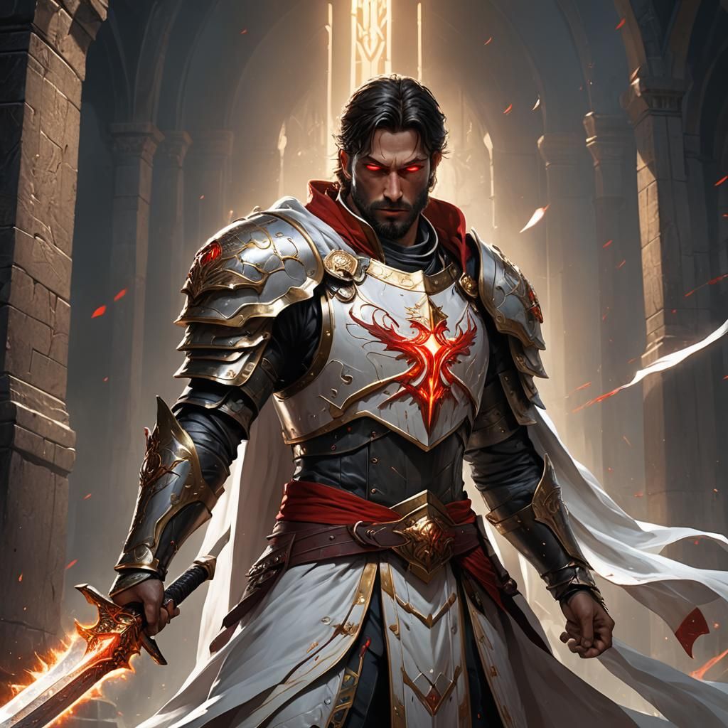 Aasimar Warrior Concept Art in Dark Fantasy Style