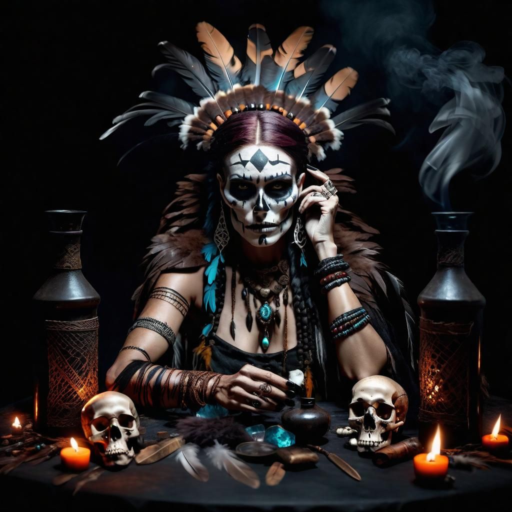 Tribal Sorceress in Dramatic Setting