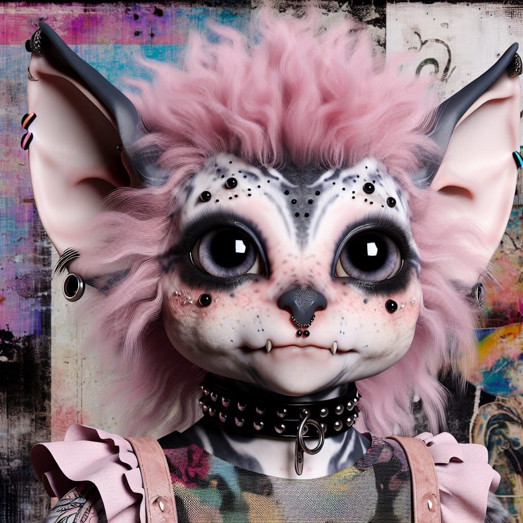 Hyperrealistic Pastel Goth Creature in Grunge Collage