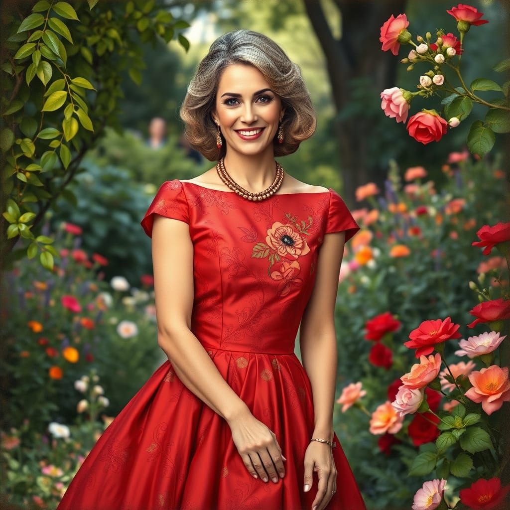 Refined Lady in Opulent Red Gown