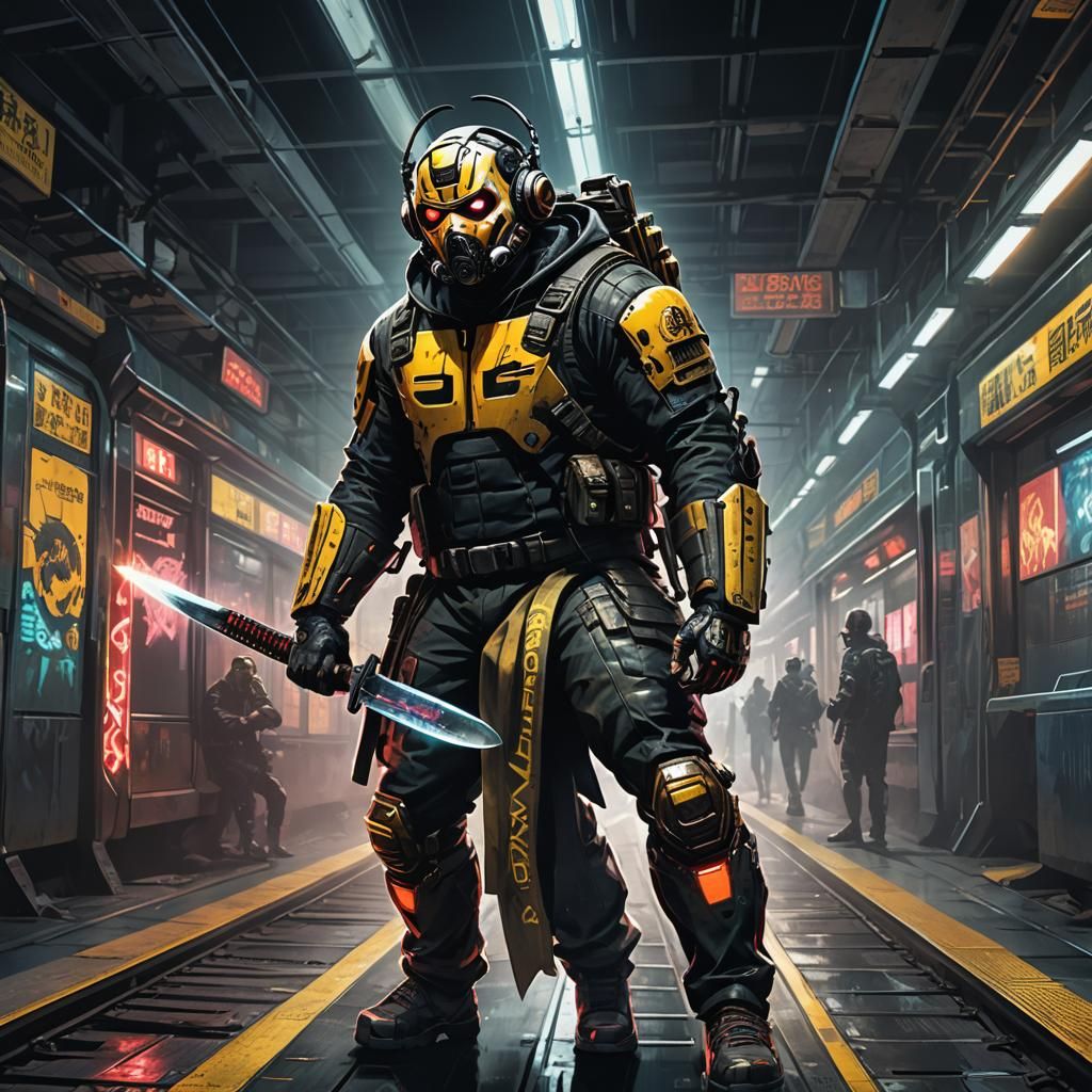 Cyberpunk Killer Bee in Train Station Concept Art