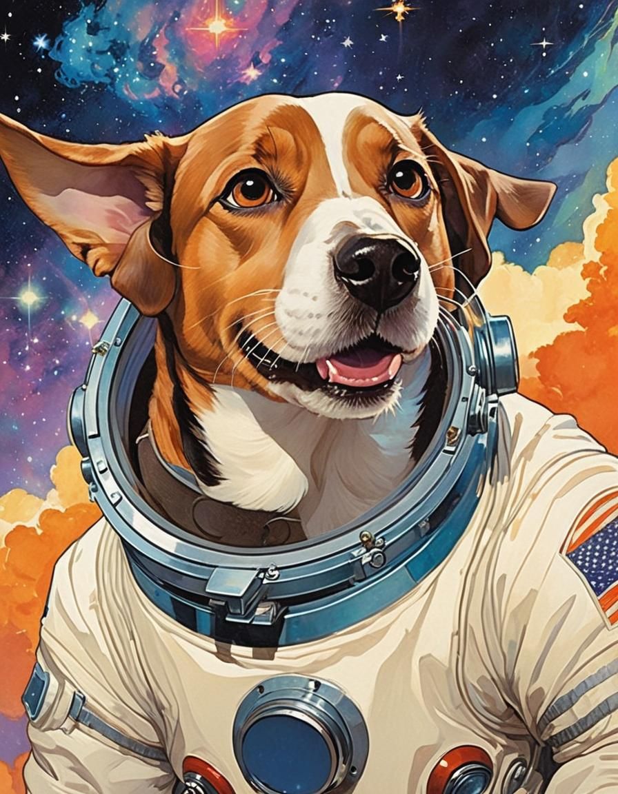 Anime Dog Astronaut in Space, Studio Ghibli Style
