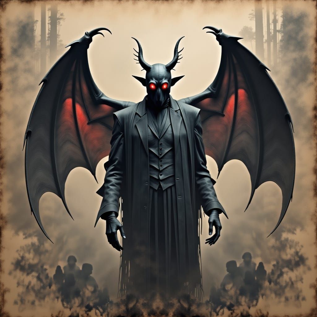 Surreal Vampire Emerges from Mist with Glowing Eyes