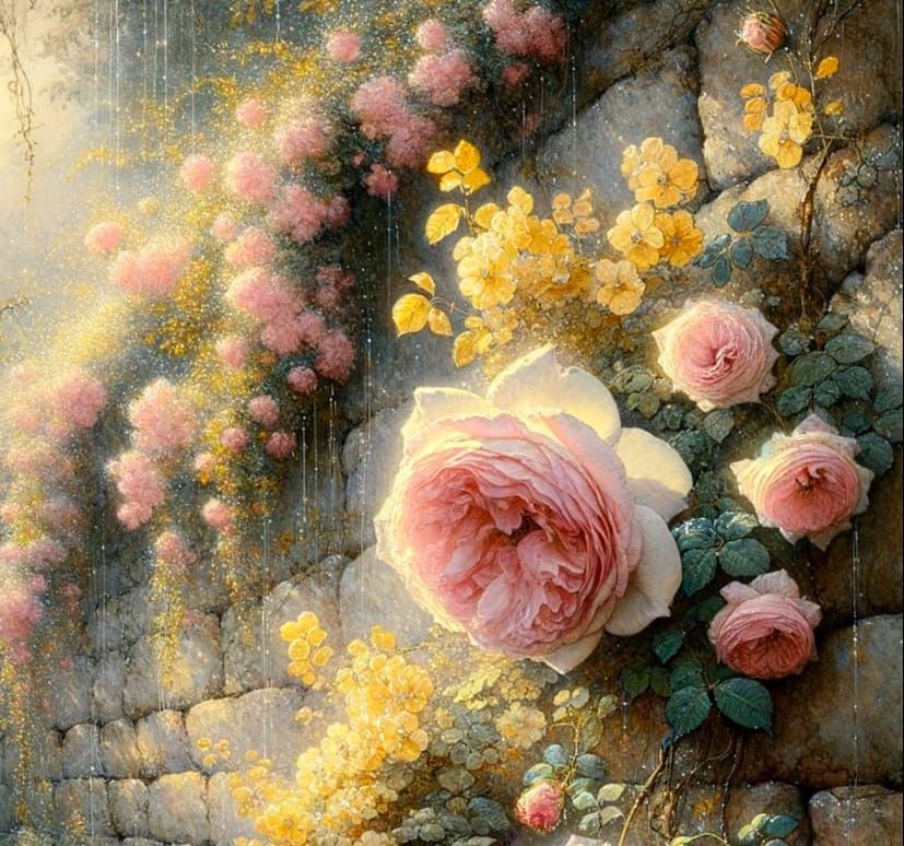 Vibrant Watercolor Roses in Soft Sunlight