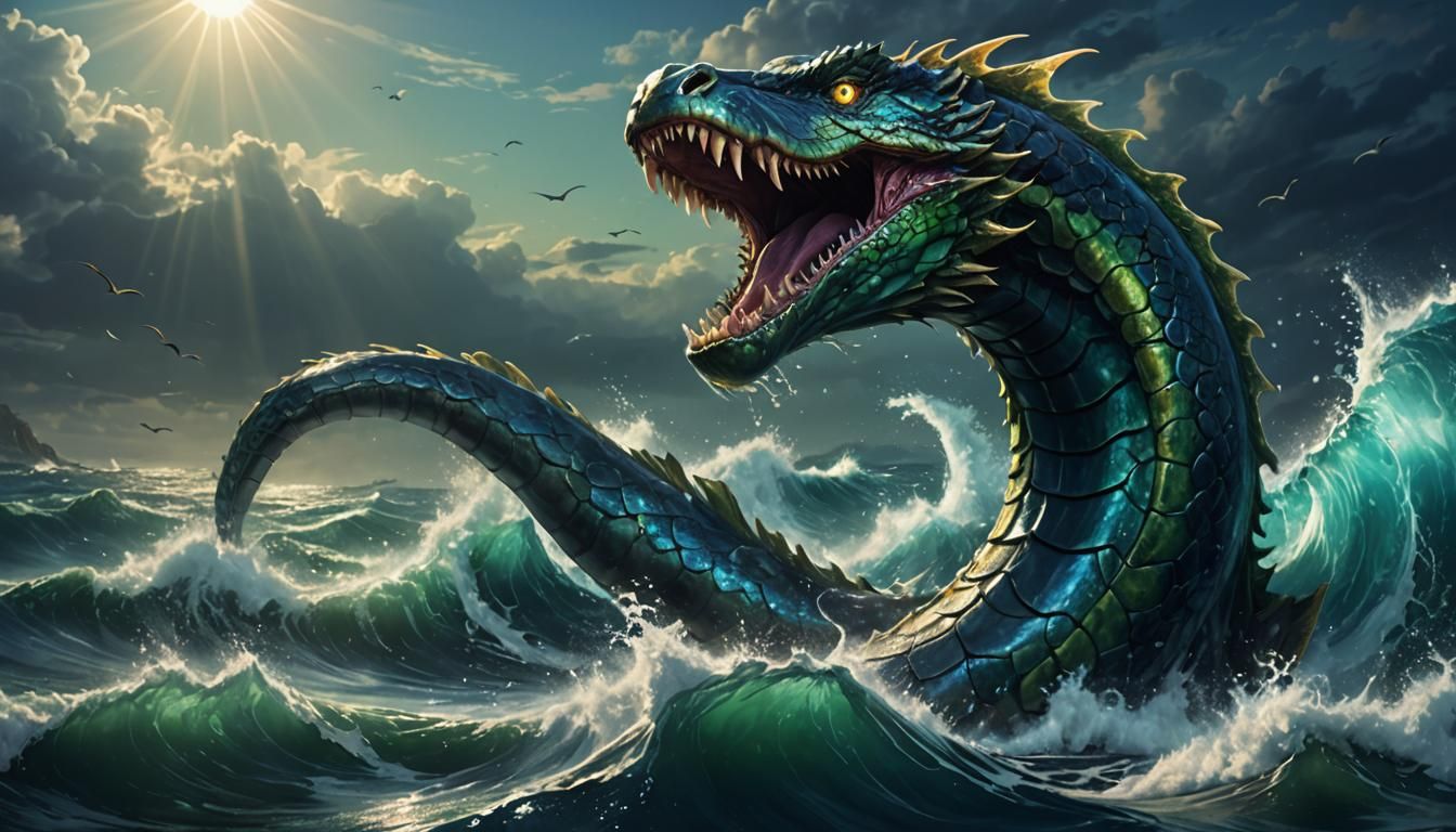 Giant Sea Serpent Portrait in Realistic Anime Style