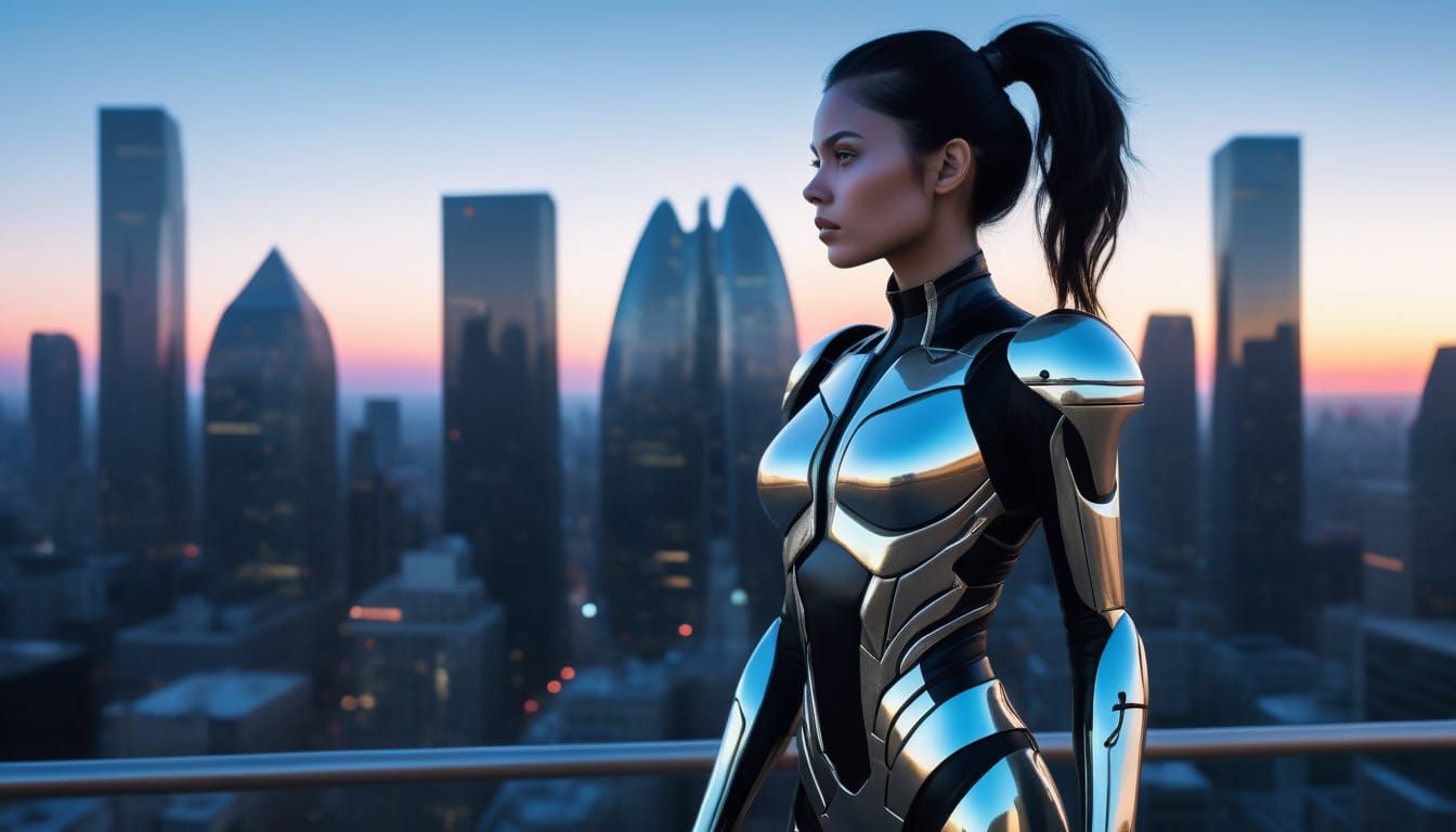 Cyberpunk Heroine Stands Tall in Neon Cityscape