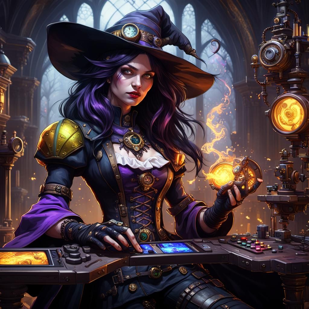 Gothic Steampunk Witch Gaming: Dark Fantasy Art
