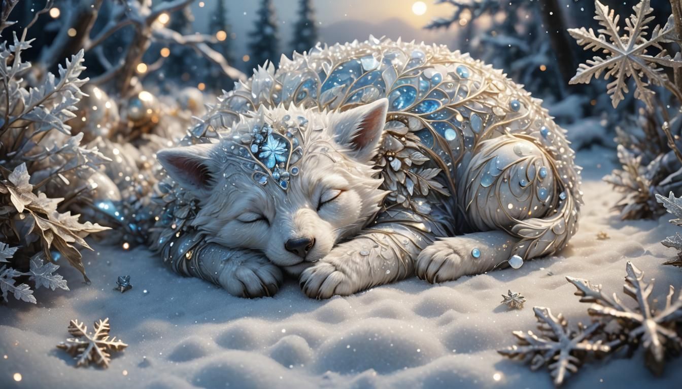Magical Landscape with Sleeping Creature in Hyperrealistic S...