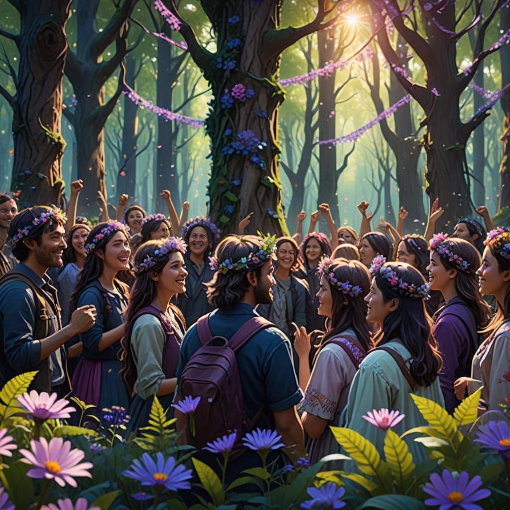 Fantastical May Day Celebration in Vibrant Forest