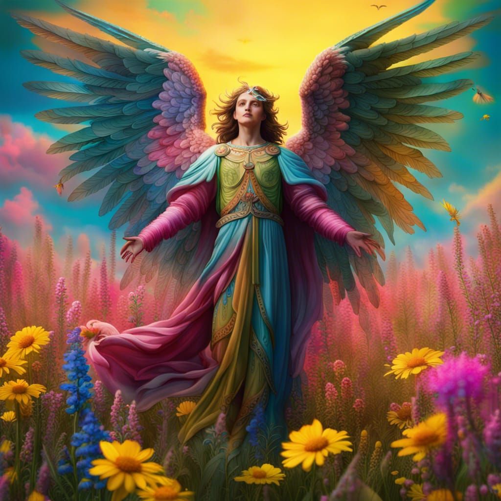 Archangel Gabriel in a Field of Flowers