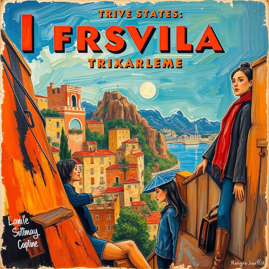 Vintage Travel Poster in Neo-Impressionist Style