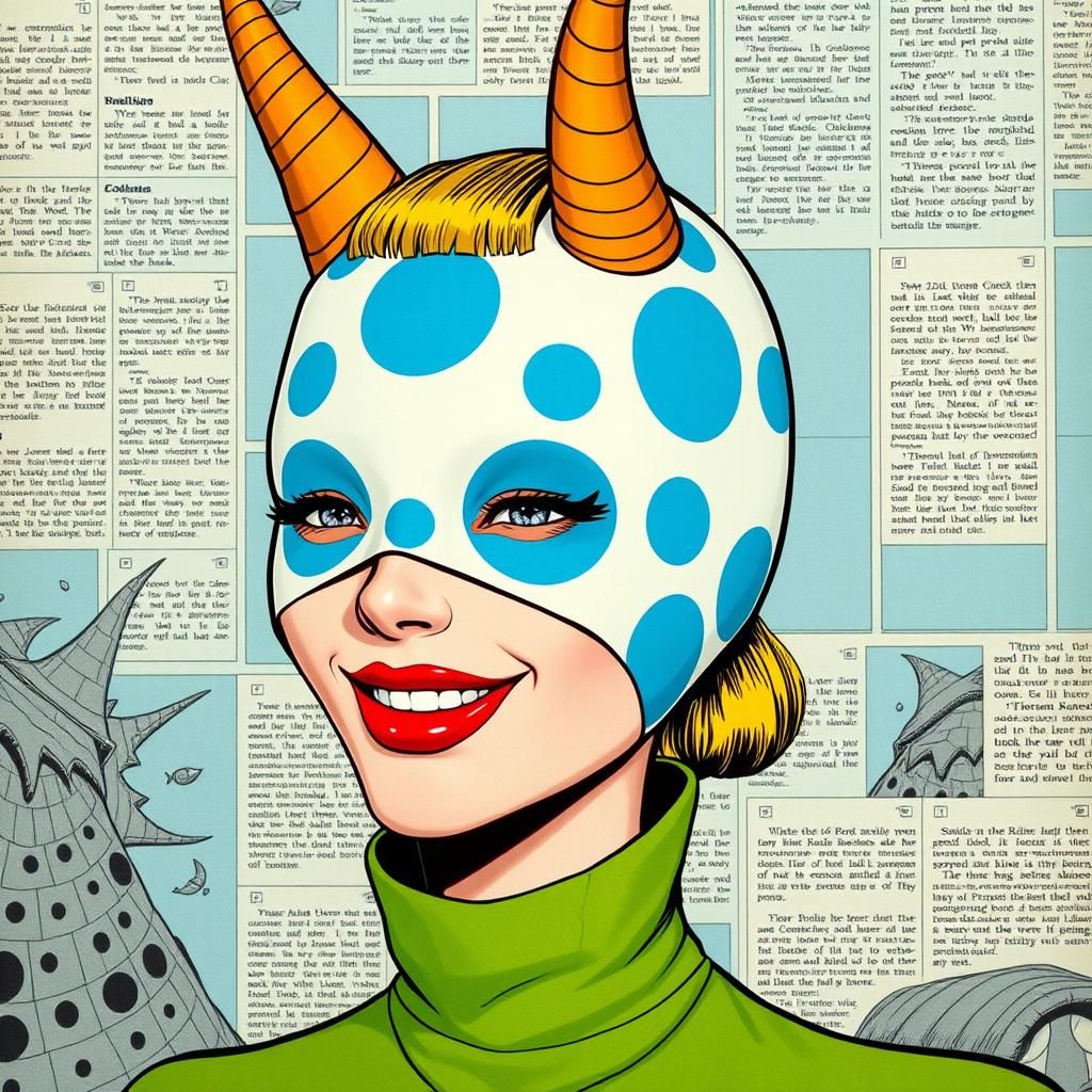 Surreal Futuristic Character with Polka Dot Mask