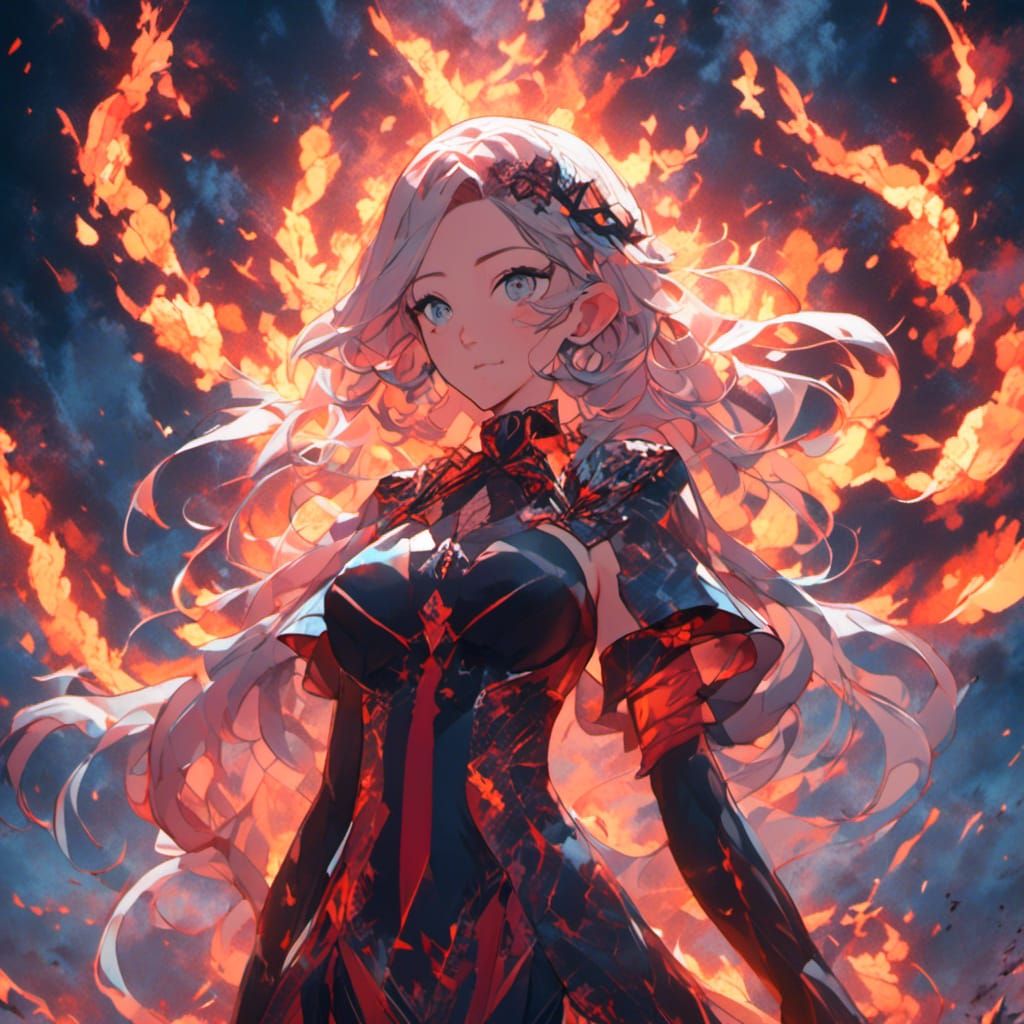 Fiery Girl in Detailed Fantasy Art Style