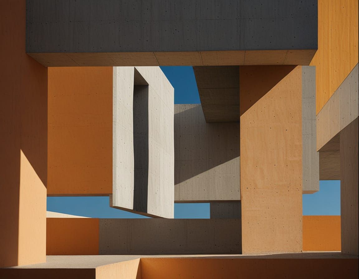 1970s Minimalist Architecture with Geometric Shapes