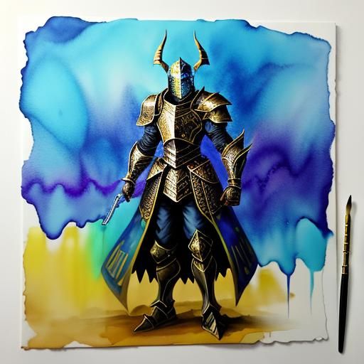 Sketch of a knight with horned helmet