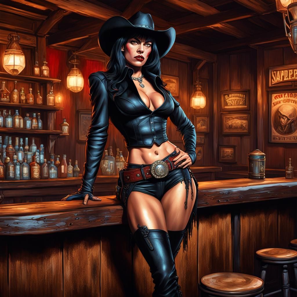 Vampirella as Cowgirl in Old West Saloon