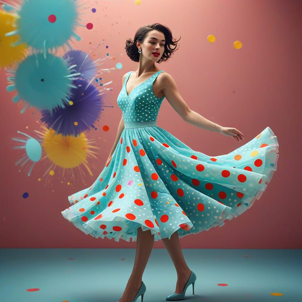 Polka Dot Dress in Retro Splash Art Style
