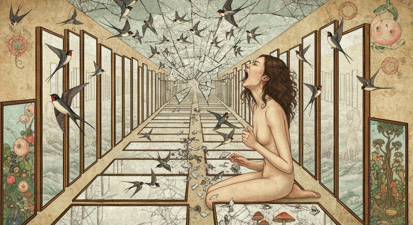 Angel Screaming Amidst Broken Mirrors Labyrinth