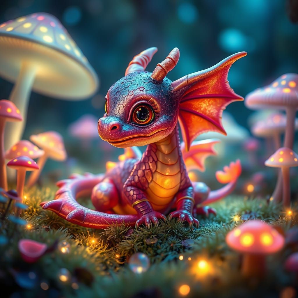 Bioluminescent Dragon Hide and Seek: Fantasy Illustration