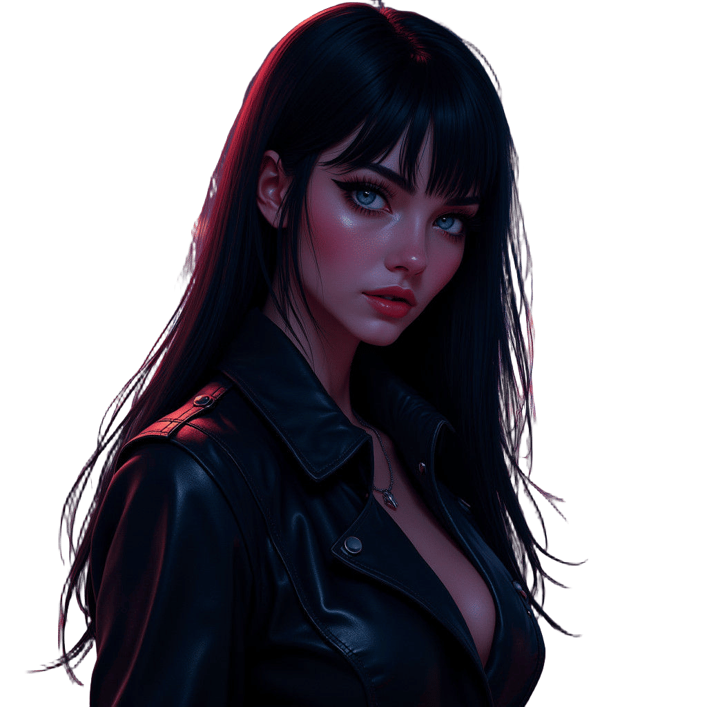 Woman in Leather Trench Coat, Hyperrealistic Digital Art