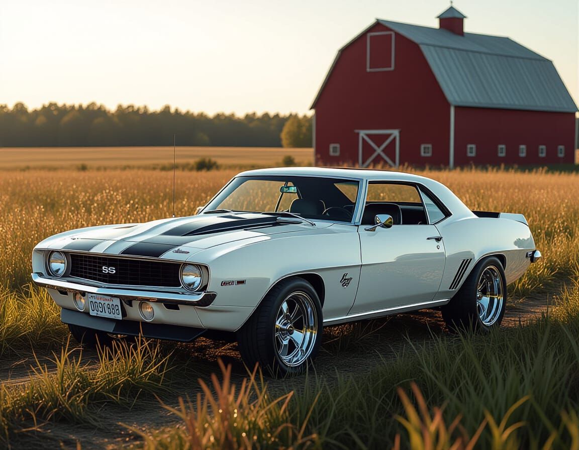 Classic 1968 Camaro SS in a Field