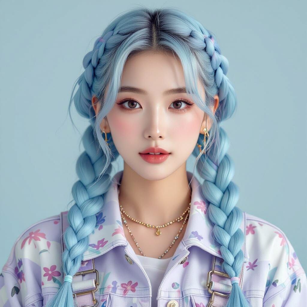 Kpop Idol Inju with Pastel Blue Hair