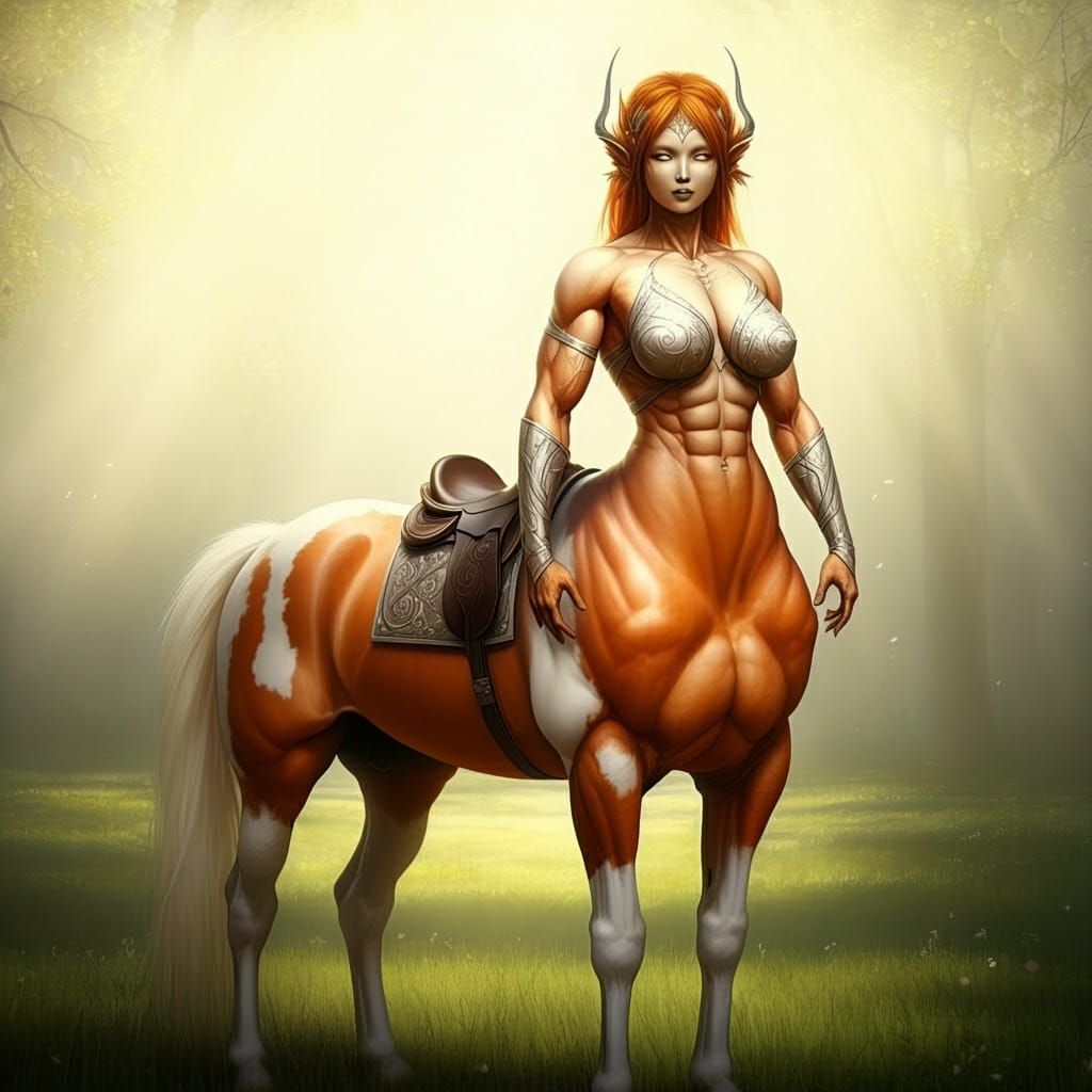 Majestic Centaur in Golden Light, Realistic Fantasy Art