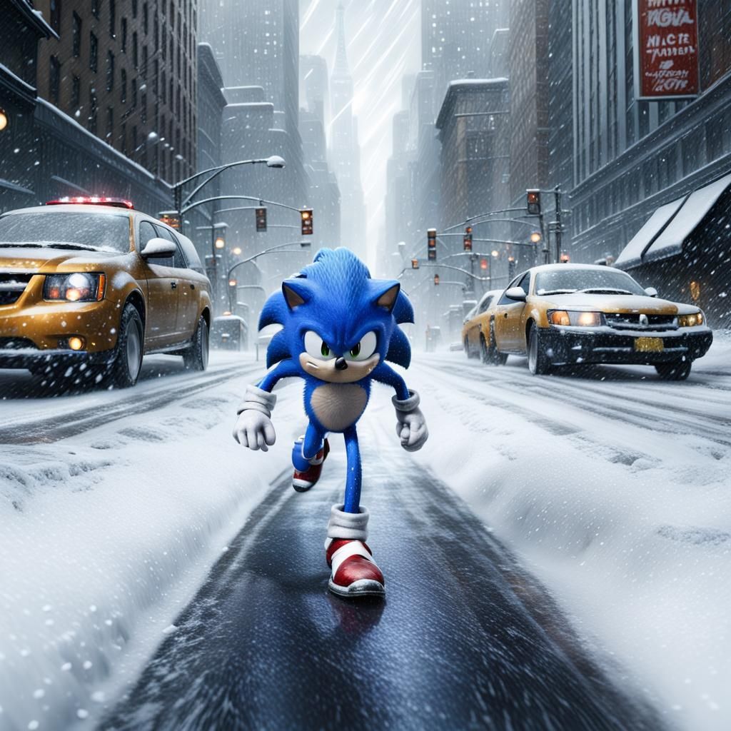 Sonic the Hedgehog Runs Through Snowy New York