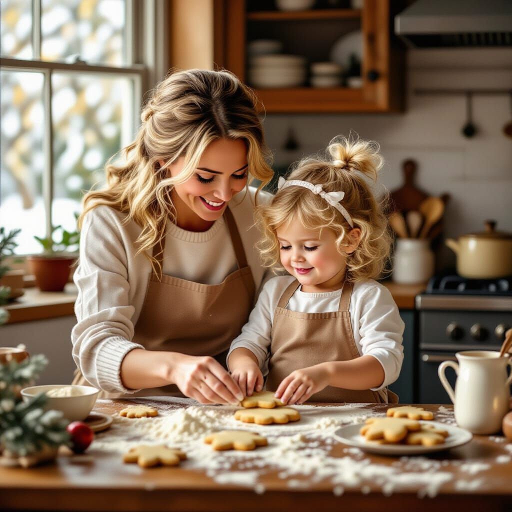 Mother and Daughter Baking Christmas Cookies