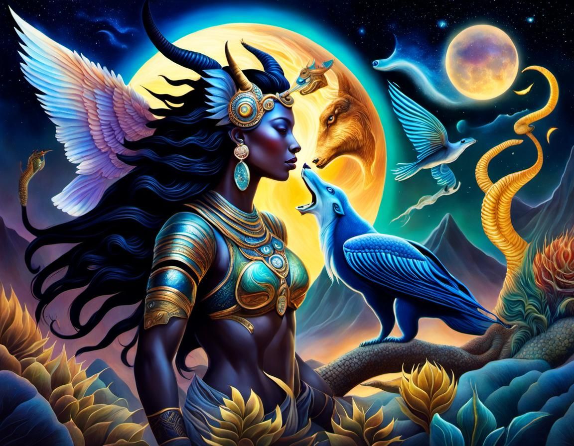 Astral Chimera Girl in Mixed Media Illustration