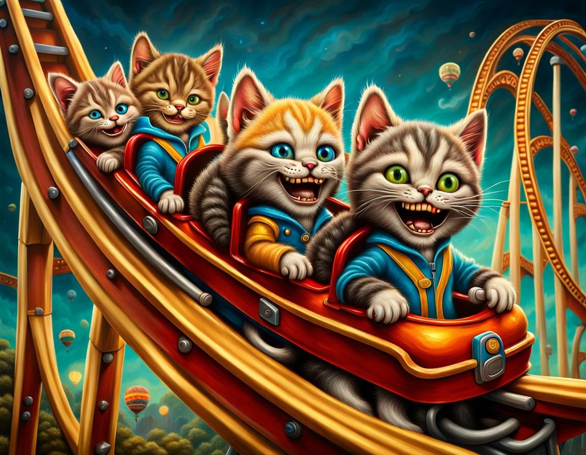 happy kittens on a rollercoaster
