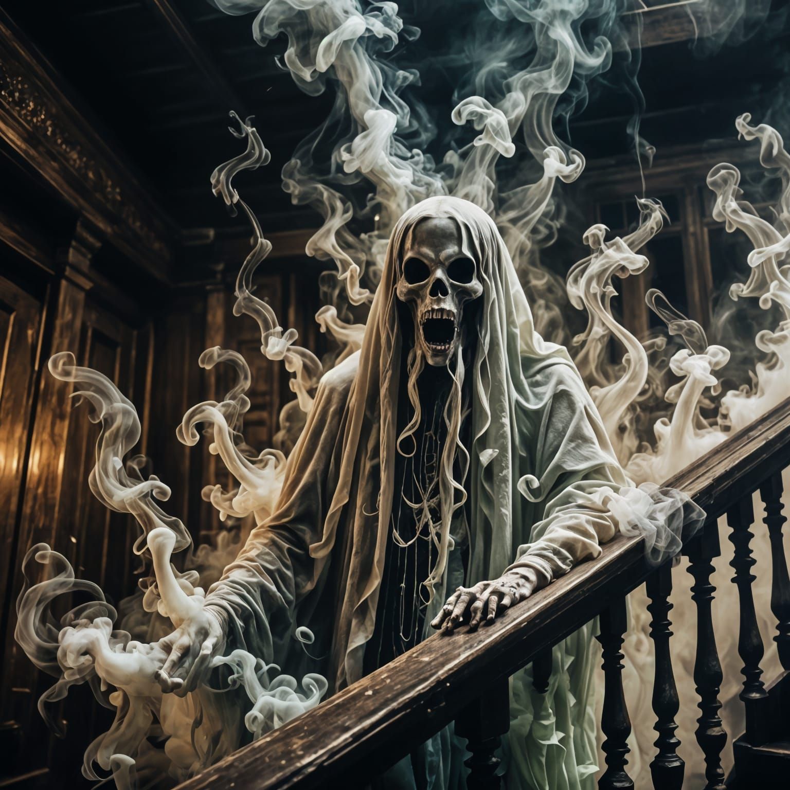 Neon Smoke Ghost Descending Staircase