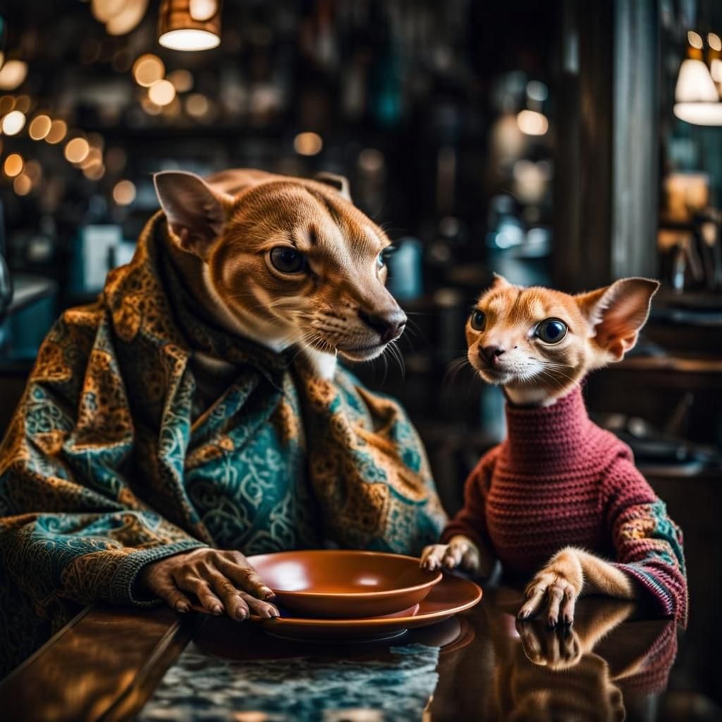 Surreal Alien Restaurant Celebration: Hyperrealistic Paintin...