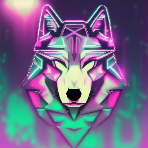 Cyber Wolf in Synthwave Neon Retro Style
