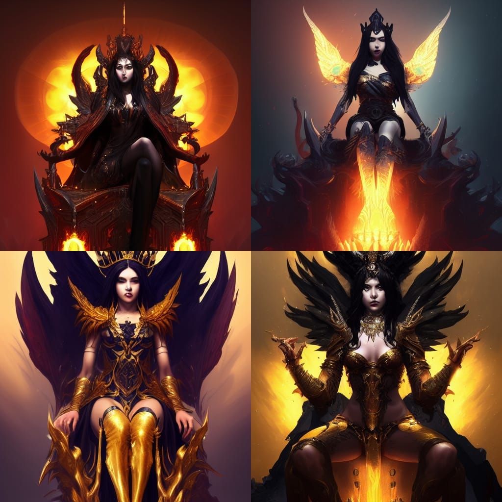 Demon Queen on Throne: Hyperdetailed Concept Art