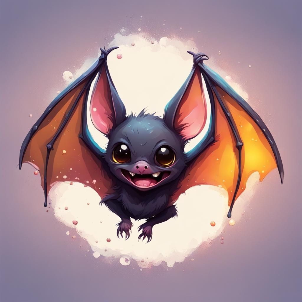 Hyperrealistic Cute Bat in Splash Art Style
