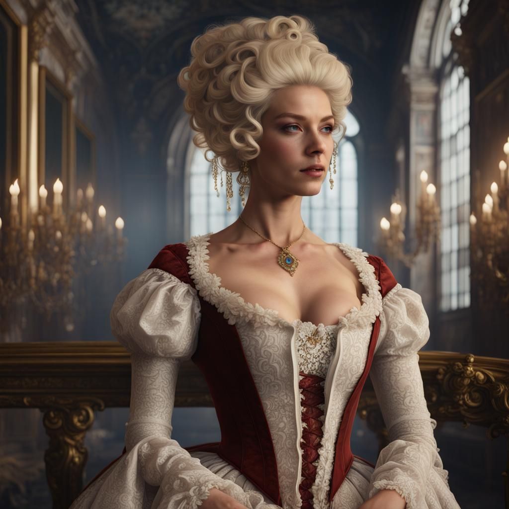 Rococo Woman in Castle with Blonde Wig