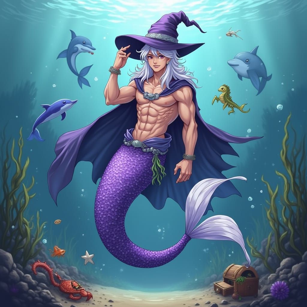 Anime Merman in Sunken Ship Scene